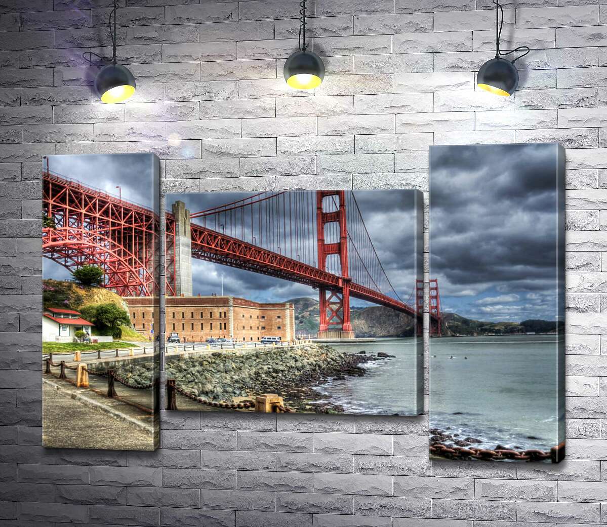 модульная картина Багровый мост "Золотые ворота" (Golden Gate Bridge) упирается в грозовые тучи (Модуль №11)