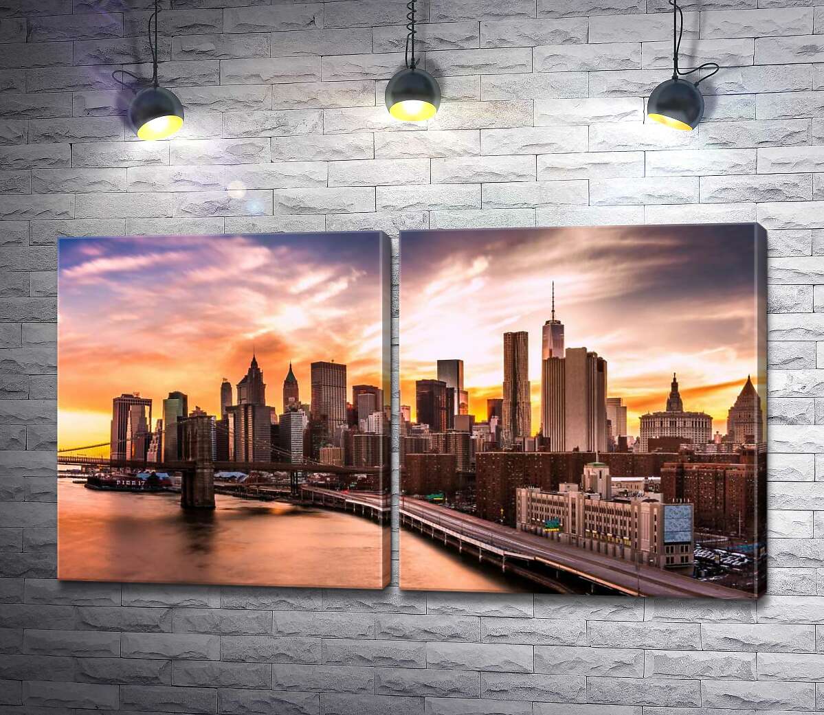 модульна картина Бурштиновий захід сонця над Брукліном