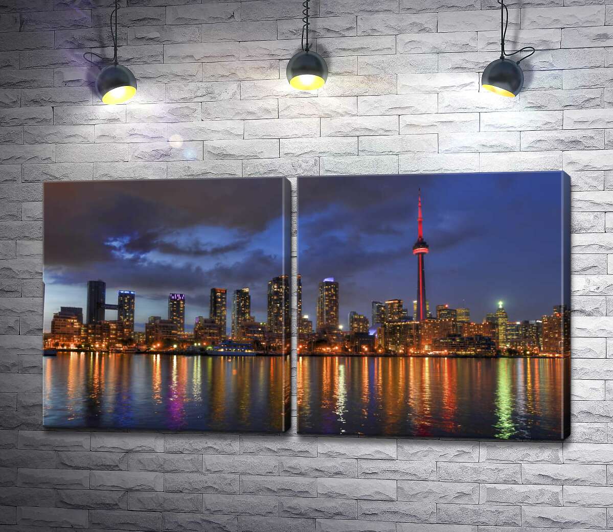 модульная картина Свет от небоскребов Торонто падает на тихие воды озера Онтарио