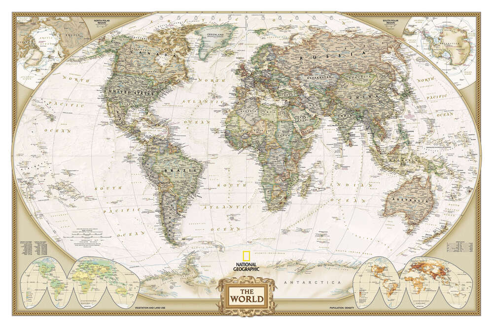 картина-постер Карта світу від National Geographic в пастельних відтінках