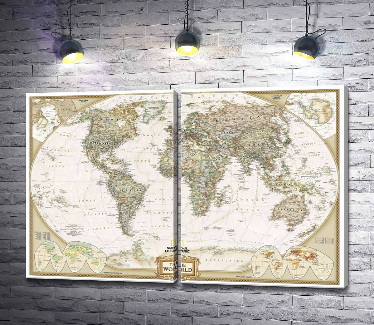 модульная картина Карта мира от National Geographic в пастельных оттенках