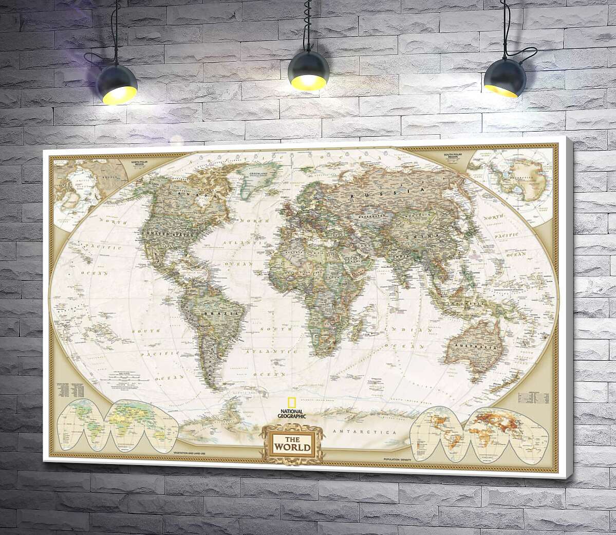 картина Карта світу від National Geographic в пастельних відтінках