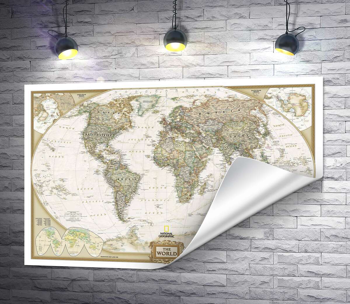 печать Карта мира от National Geographic в пастельных оттенках