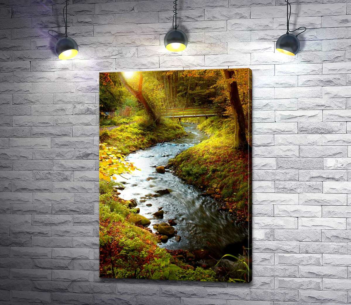 картина Мягкие переливы желтой осени на берегах лесного ручья