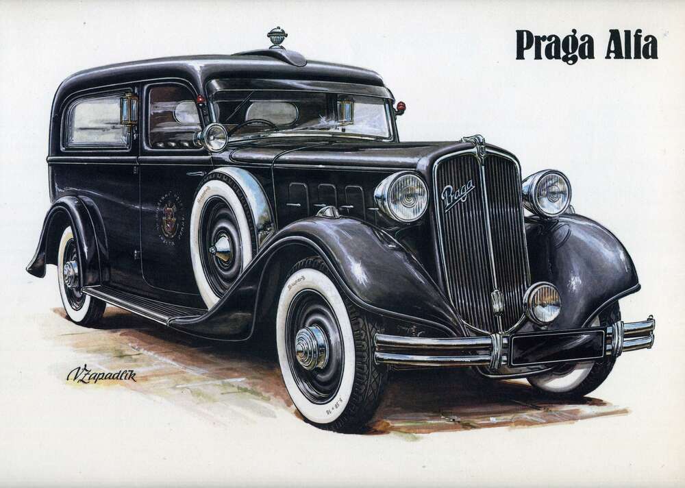 картина-постер Ретро-автомобиль Praga Alfa цвета черного оникса