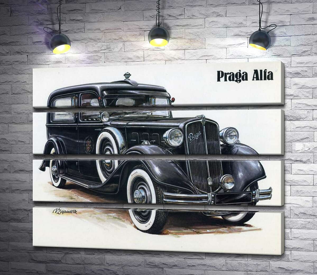 модульная картина Ретро-автомобиль Praga Alfa цвета черного оникса (Модуль №22)