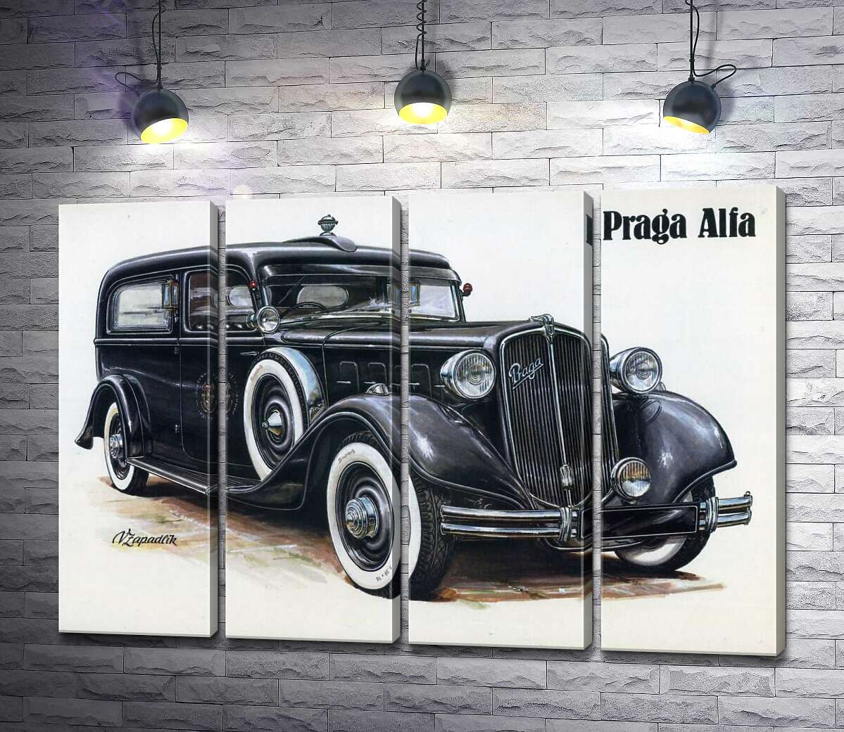 модульная картина Ретро-автомобиль Praga Alfa цвета черного оникса (Модуль №24)