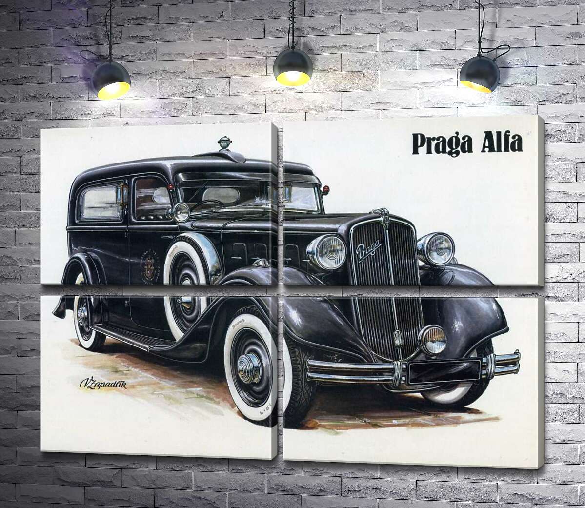модульная картина Ретро-автомобиль Praga Alfa цвета черного оникса (Модуль №25)