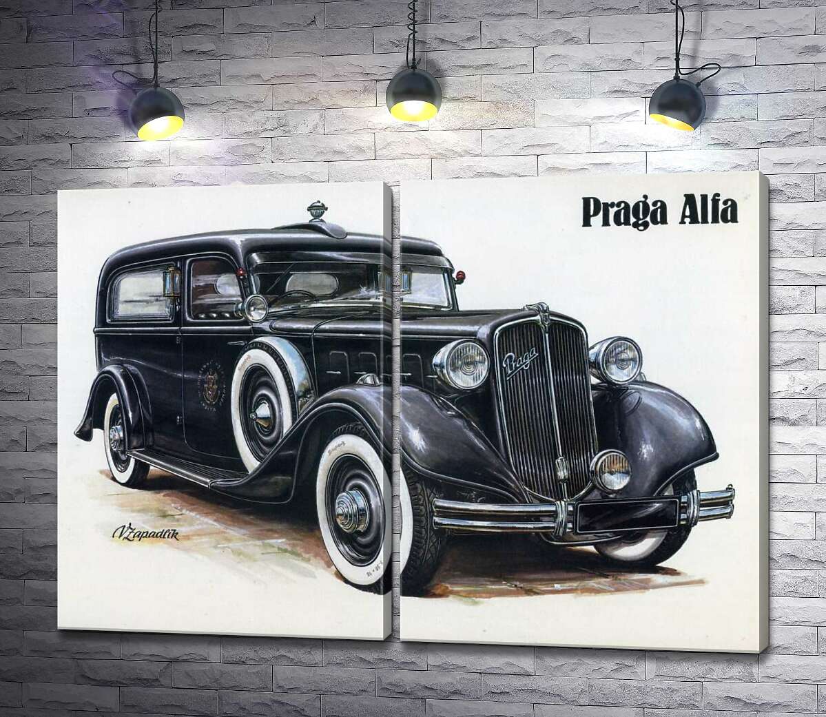 модульна картина Ретро-автомобіль Praga Alfa кольору чорного оніксу (Модуль №6)