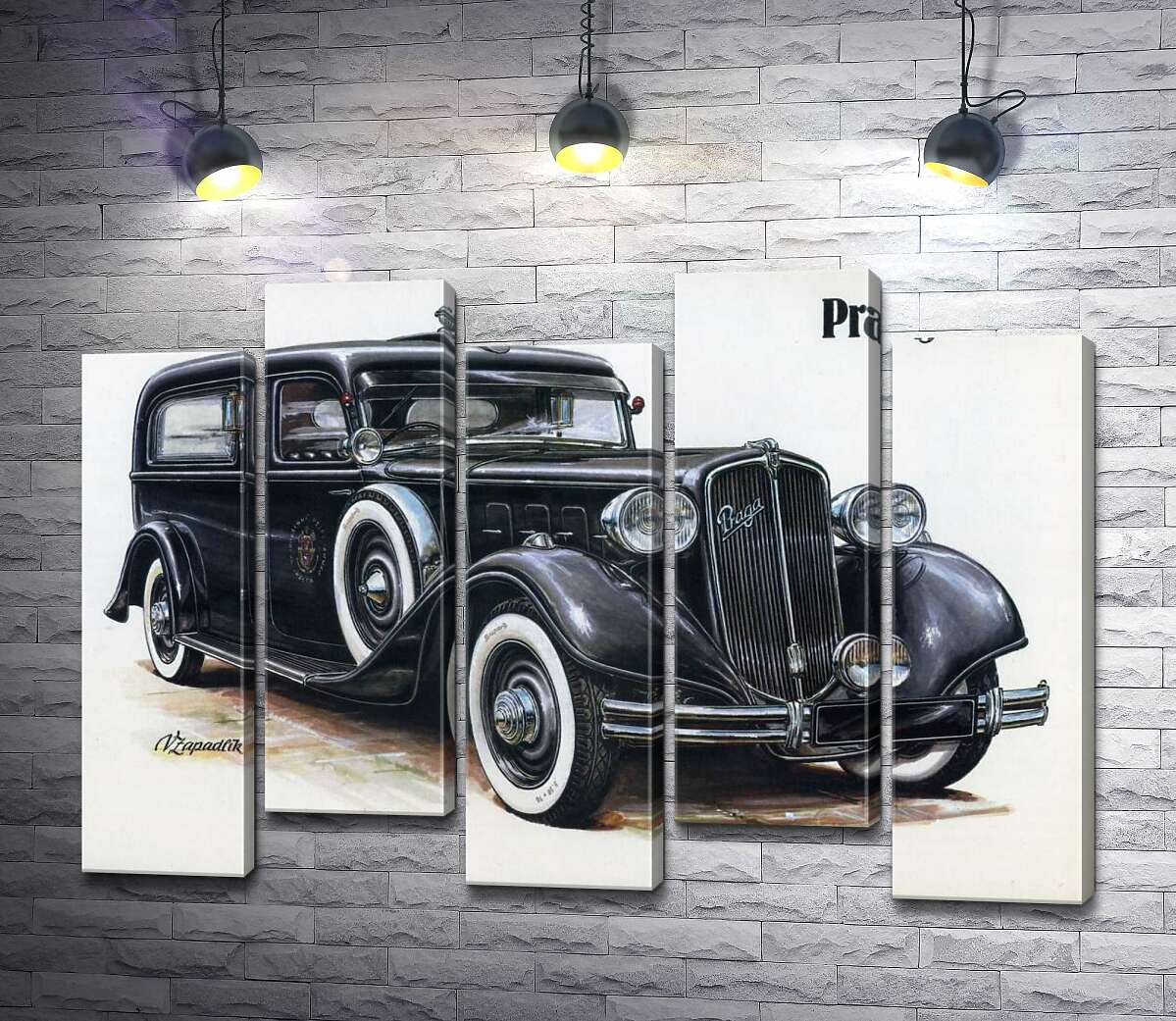модульная картина Ретро-автомобиль Praga Alfa цвета черного оникса (Модуль №30)