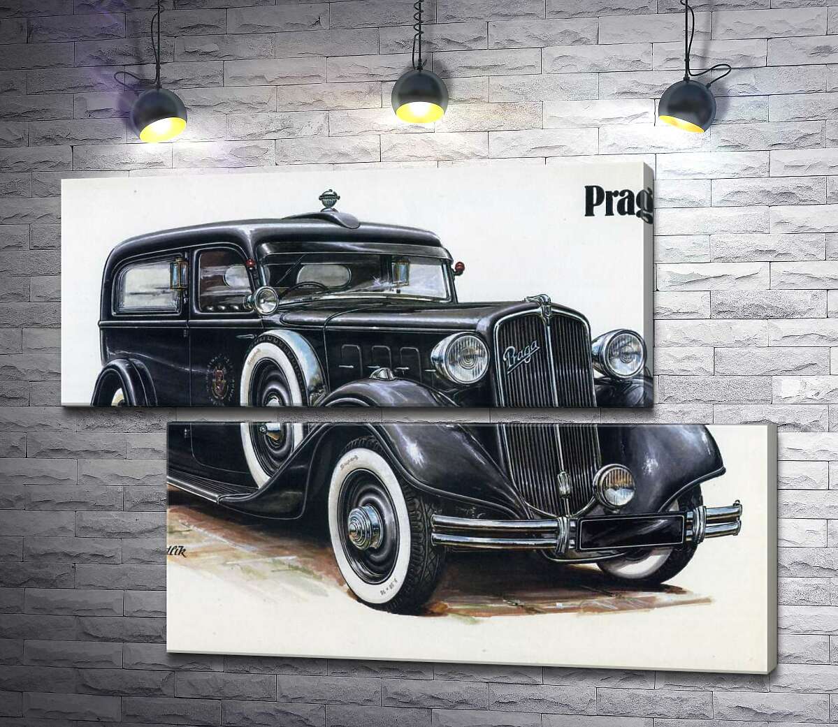 модульна картина Ретро-автомобіль Praga Alfa кольору чорного оніксу (Модуль №8)