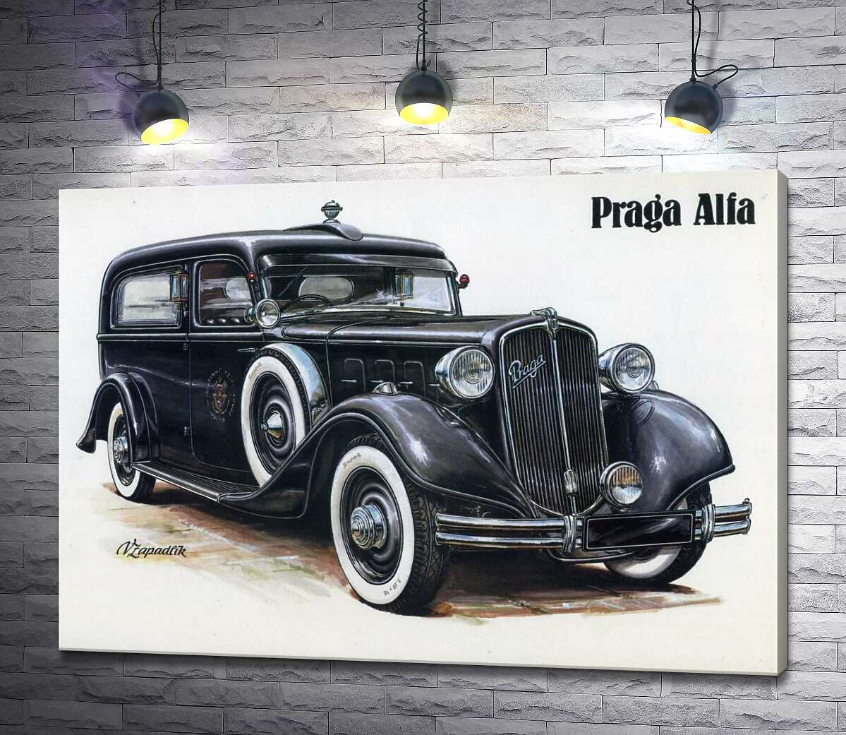 картина Ретро-автомобиль Praga Alfa цвета черного оникса