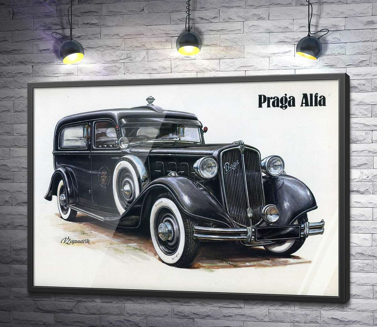 постер Ретро-автомобиль Praga Alfa цвета черного оникса