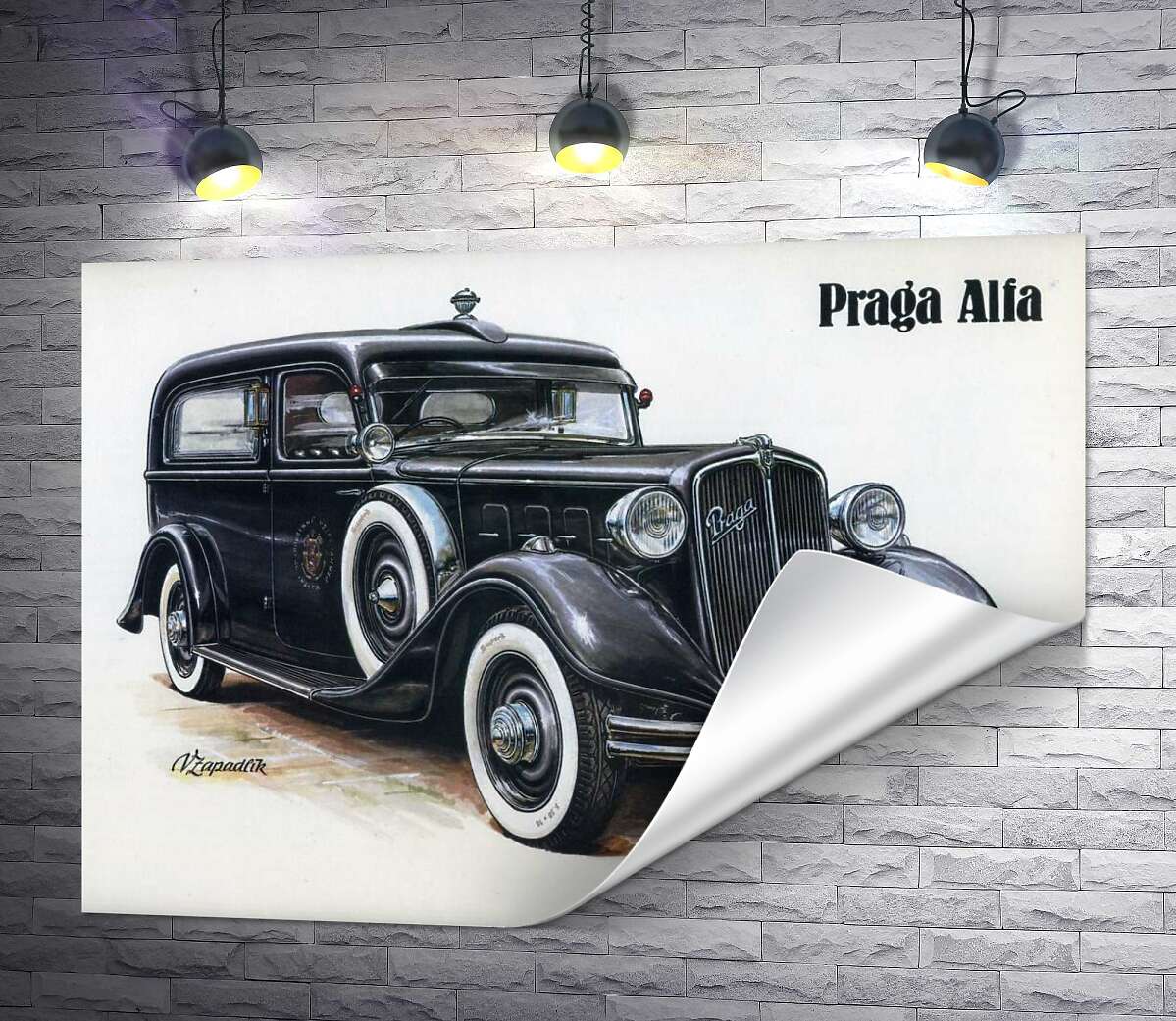 печать Ретро-автомобиль Praga Alfa цвета черного оникса
