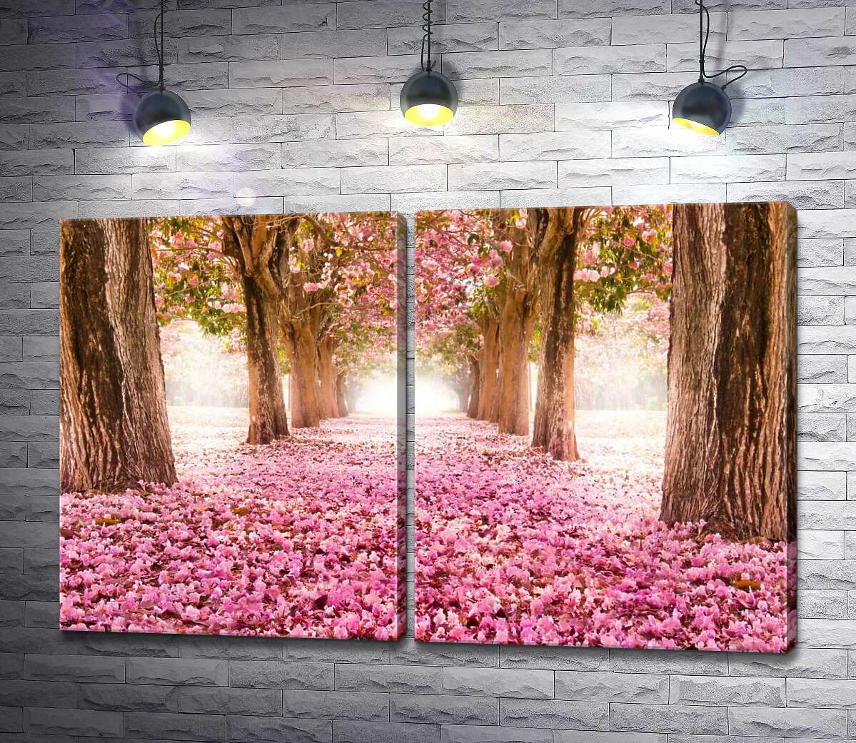 модульная картина Розовая дорожка среди цветущей аллеи сакур