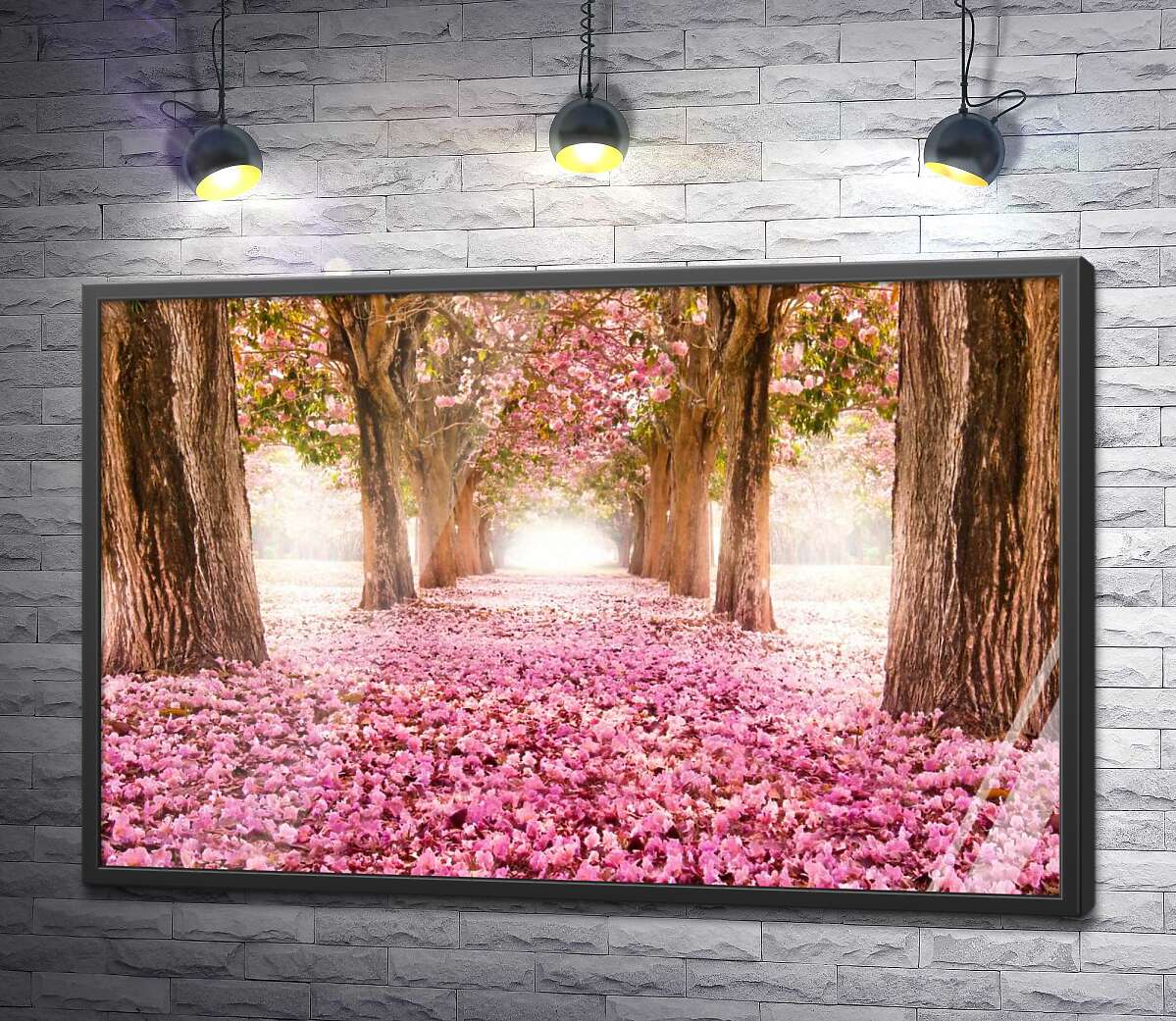 постер Розовая дорожка среди цветущей аллеи сакур