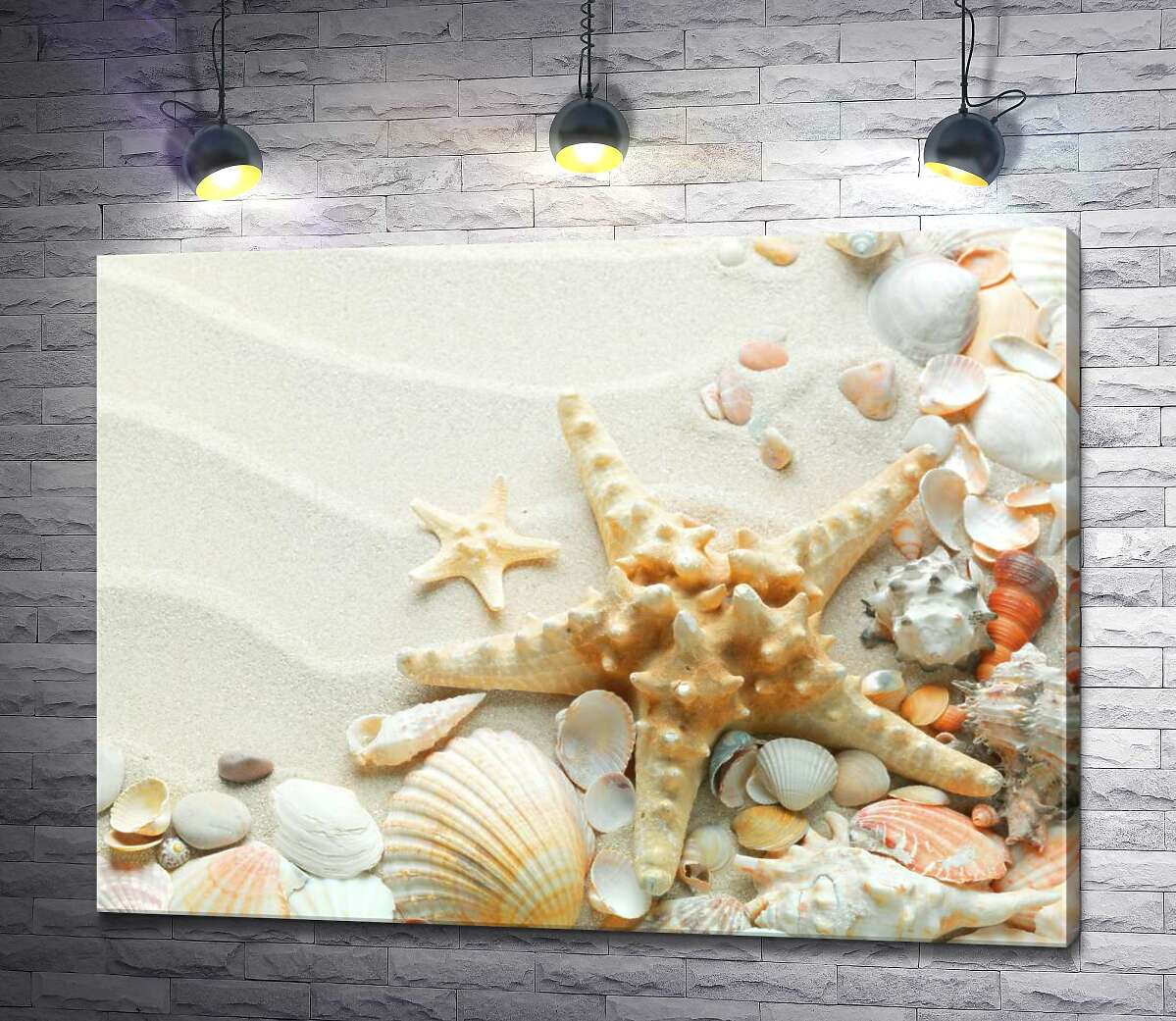картина Пастельний візерунок на піску з морських зірок та мушель