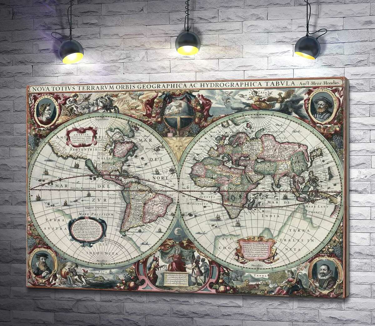 картина Карта світу 1630 року, авторства Гендріка Гондіуса (Hendrik Hondius)
