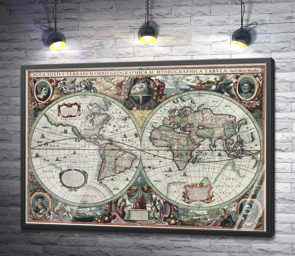 постер Карта світу 1630 року, авторства Гендріка Гондіуса (Hendrik Hondius)