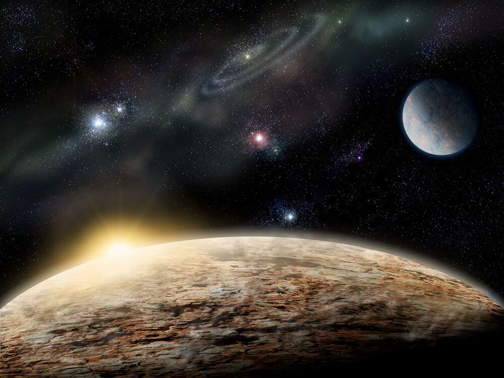 картина-постер Рассвет над каменистой поверхностью планеты