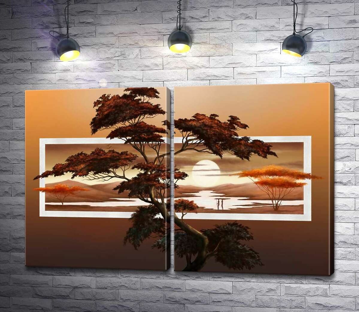 модульная картина Дерево бонсай на фоне японского пейзажа