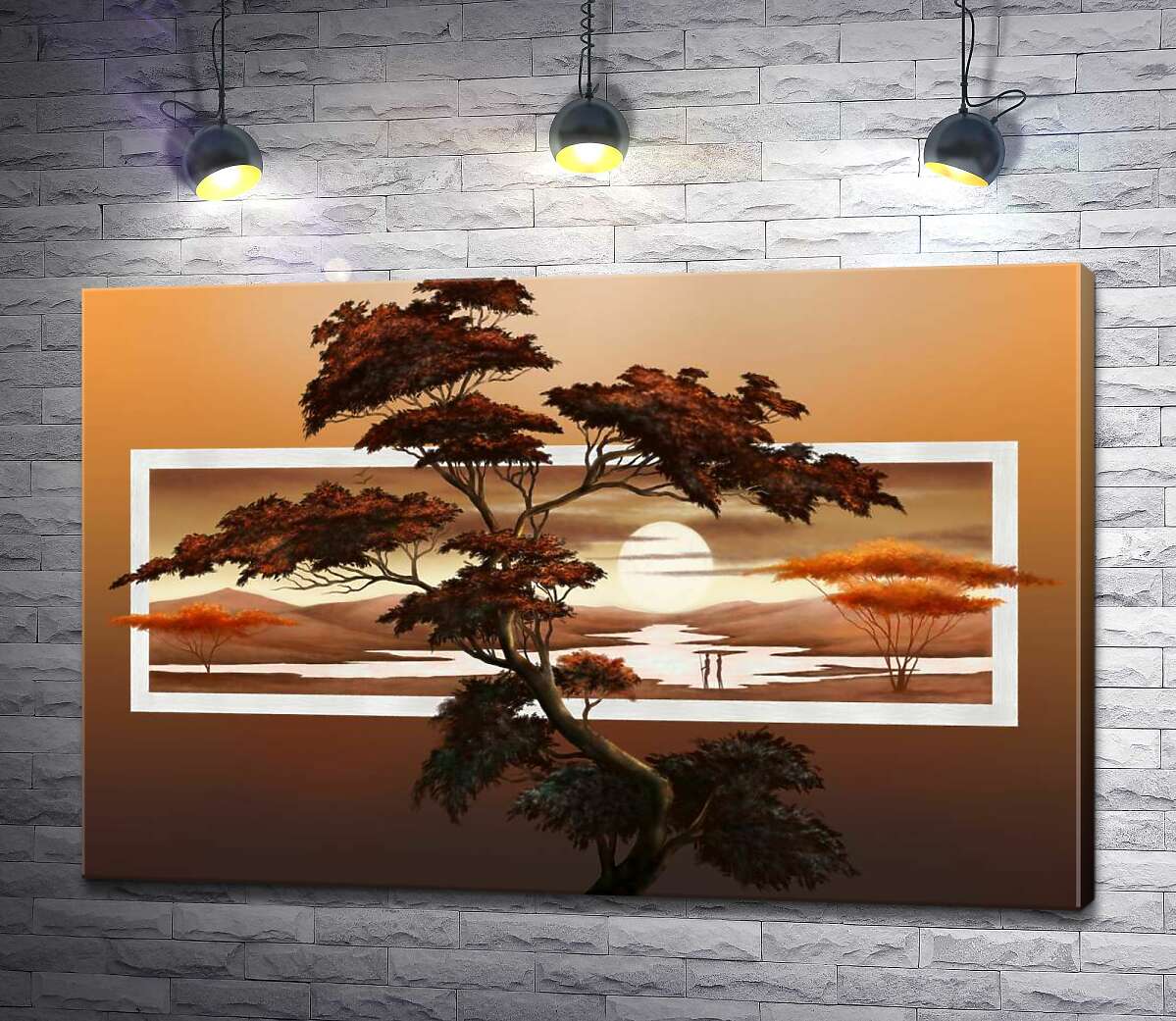 картина Дерево бонсай на фоне японского пейзажа