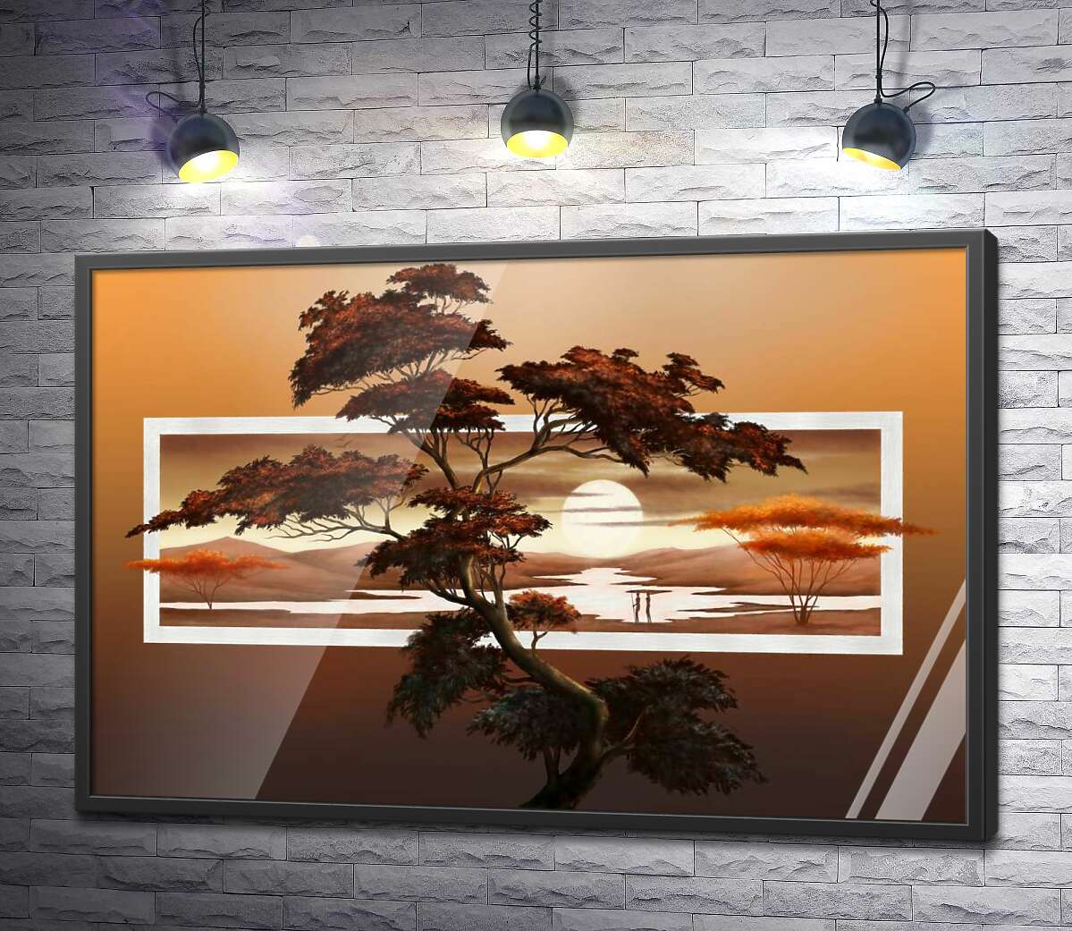 постер Дерево бонсай на фоне японского пейзажа