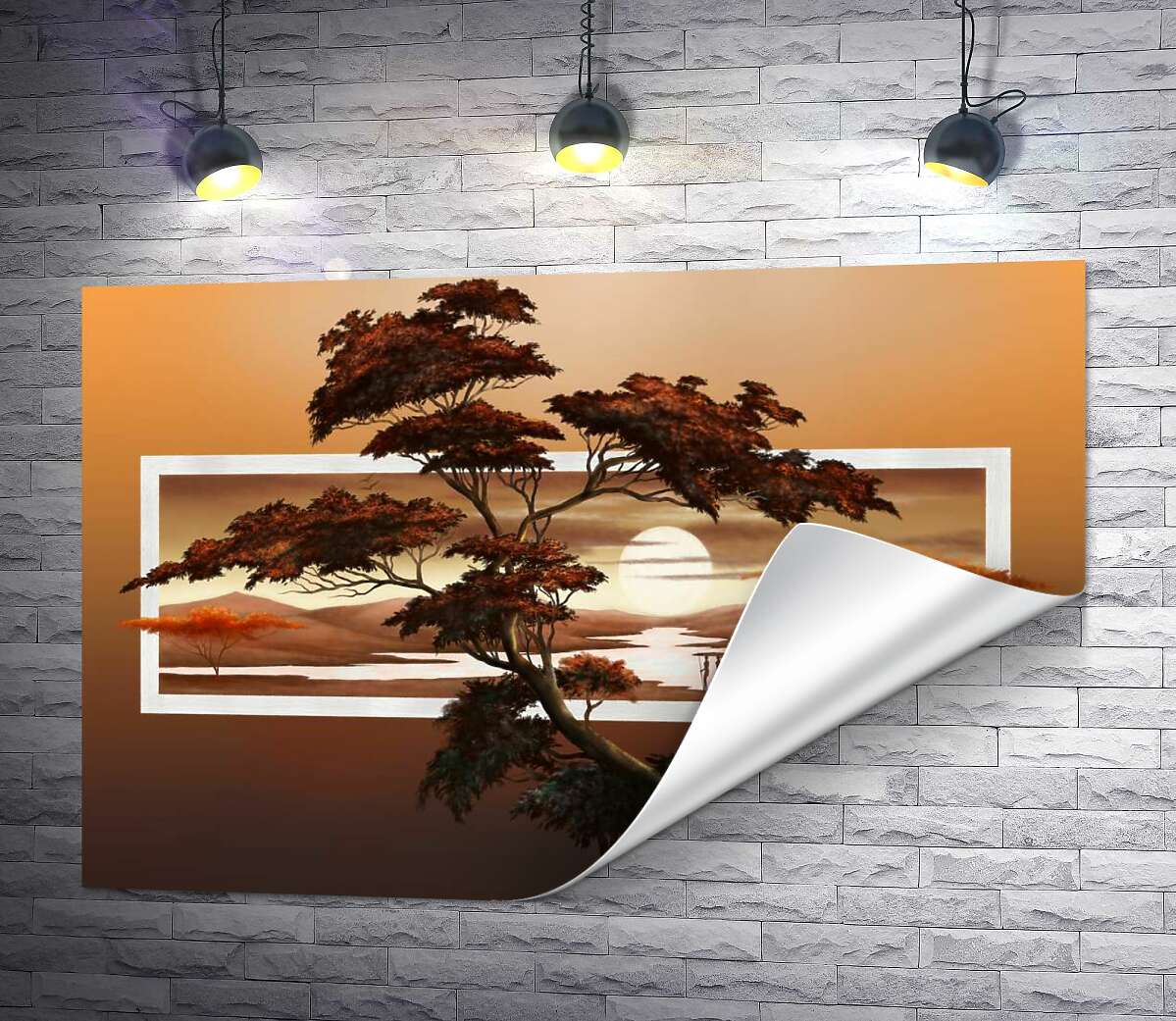 друк Дерево бонсай на фоні японського пейзажу