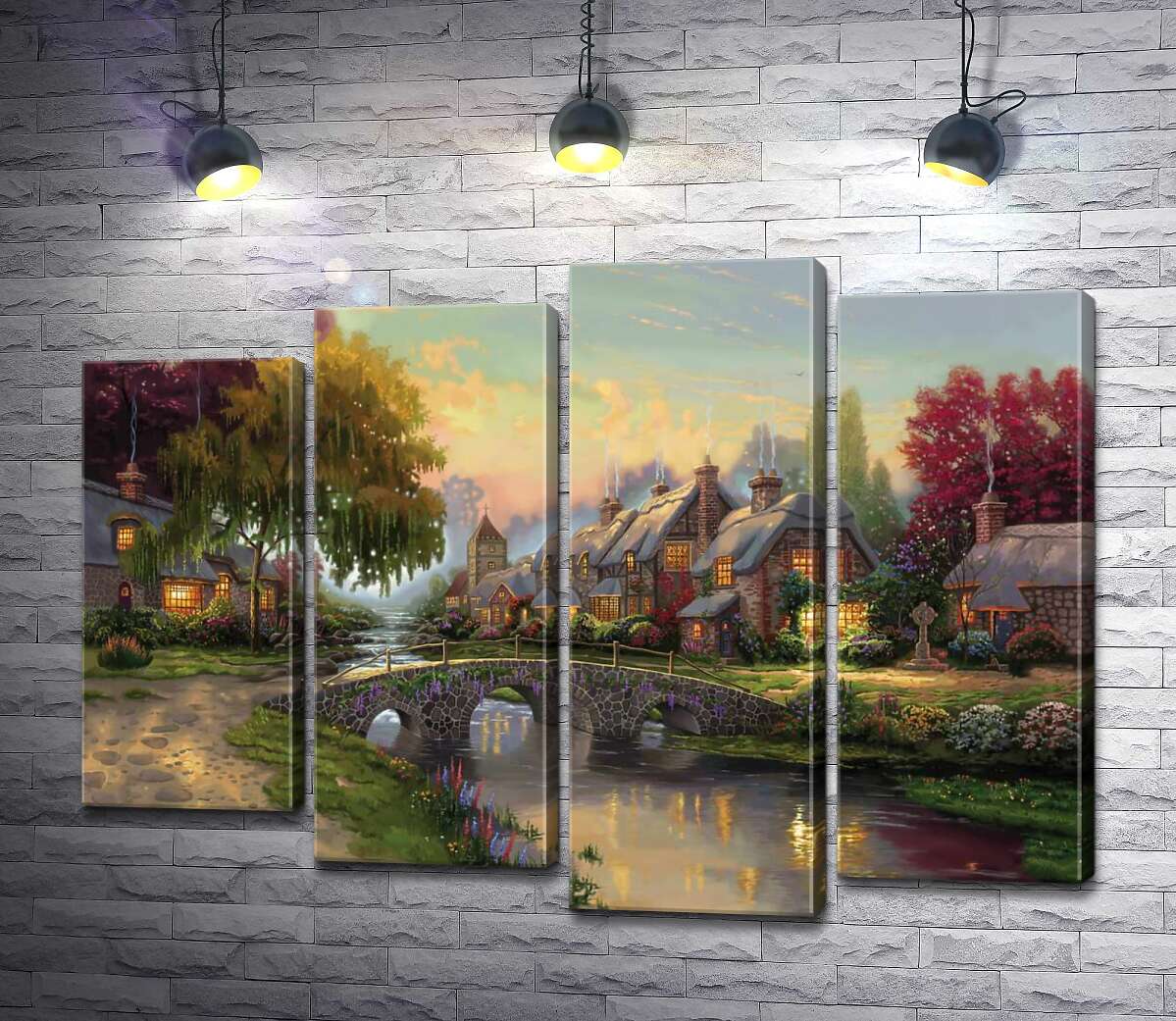 модульна картина Міст з бруківки (Модуль №3) (Cobblestone Bridge) - Томас Кінкейд (Thomas Kinkade)