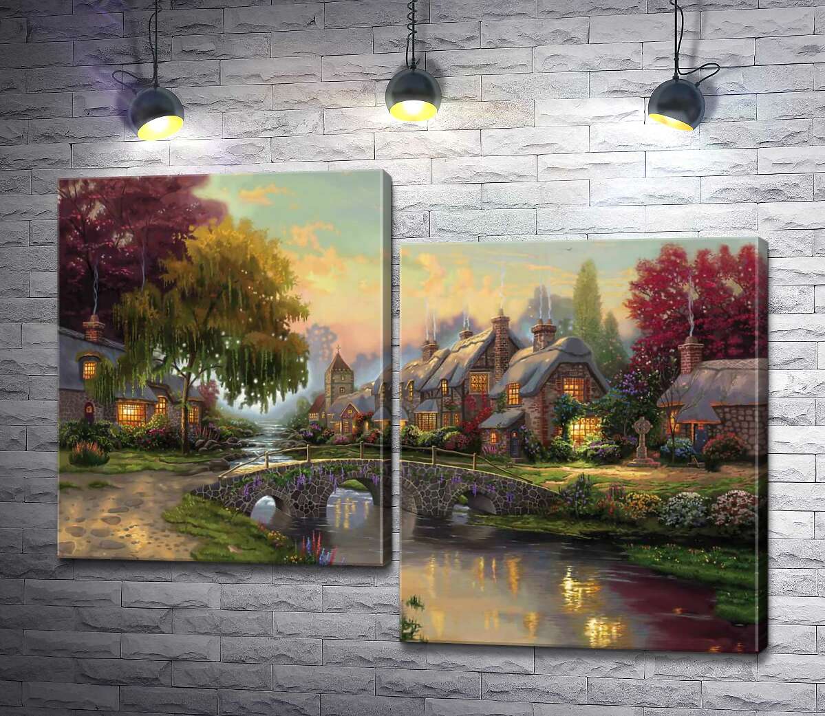 модульная картина Мост из брусчатки (Модуль №9) (Cobblestone Bridge) – Томас Кинкейд (Thomas Kinkade)