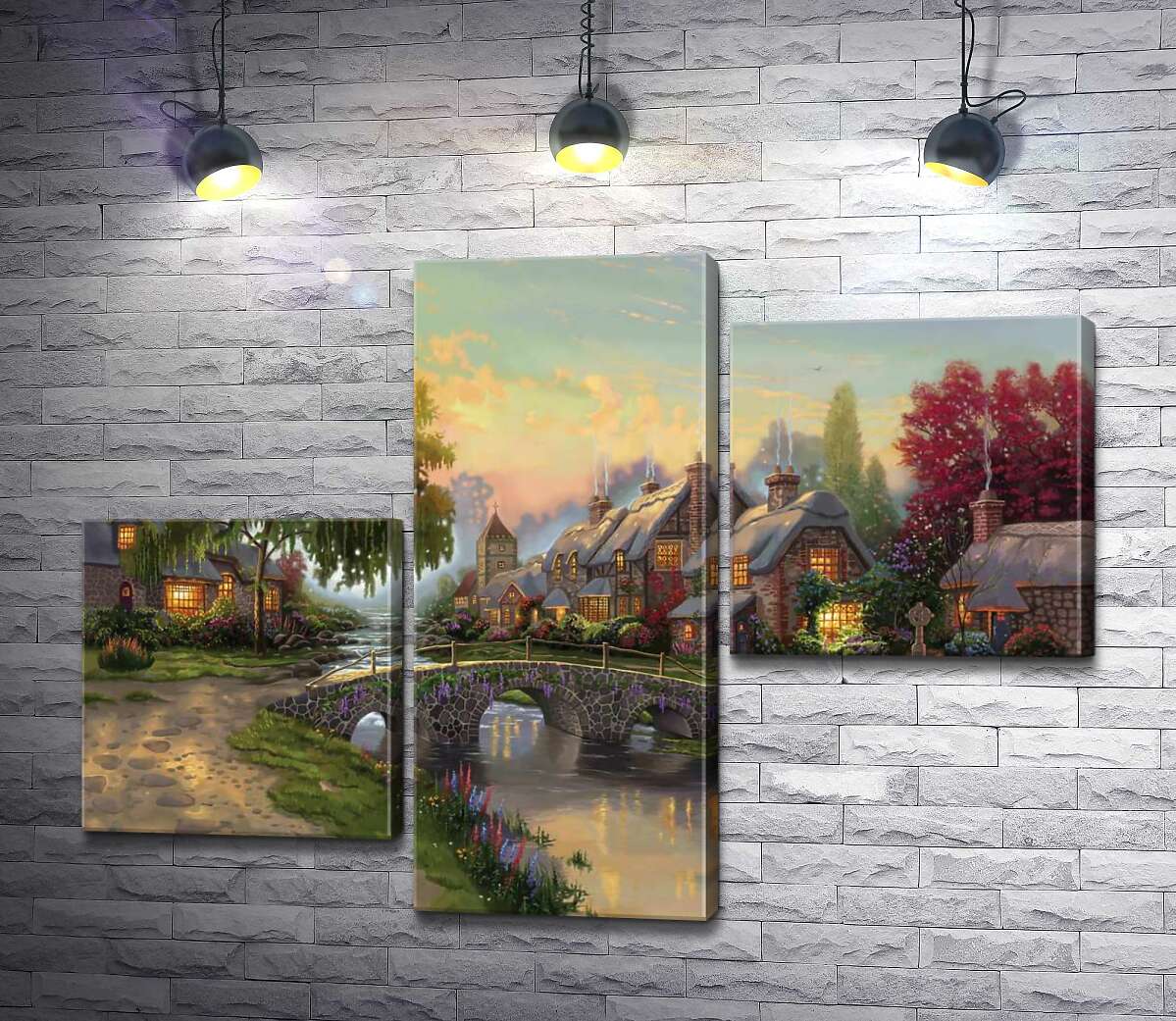 модульная картина Мост из брусчатки (Модуль №12) (Cobblestone Bridge) – Томас Кинкейд (Thomas Kinkade)