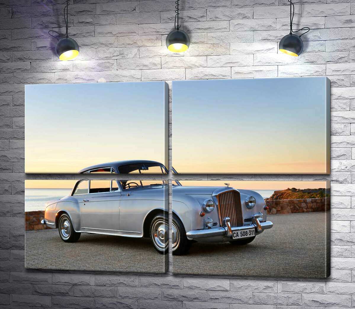 модульная картина Серый автомобиль Bentley S2 на фоне морского берега (Модуль №25)