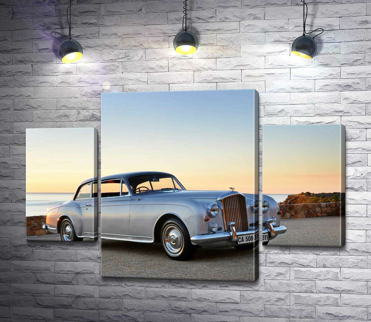 модульна картина Сірий автомобіль Bentley S2 на фоні морського берега (Модуль №5)