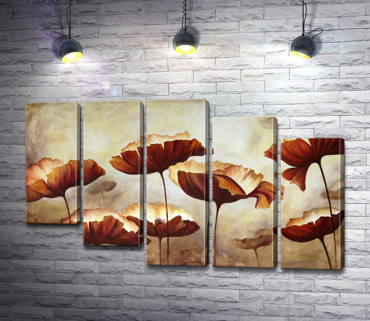 модульна картина Маки в коричневих тонах (Модуль №28)