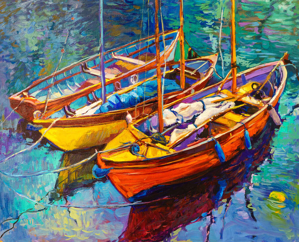 картина-постер Три лодки на воде