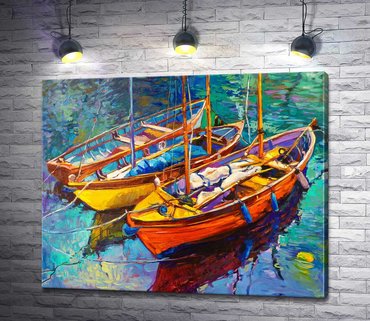 картина Три лодки на воде