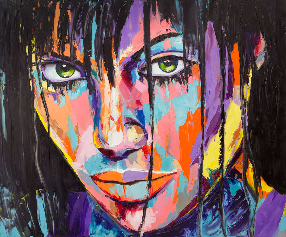 картина-постер Удивление девушки на портрете с элементами абстракции