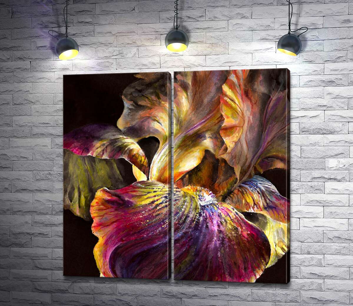 модульная картина Палитра цветов на лепестках ириса
