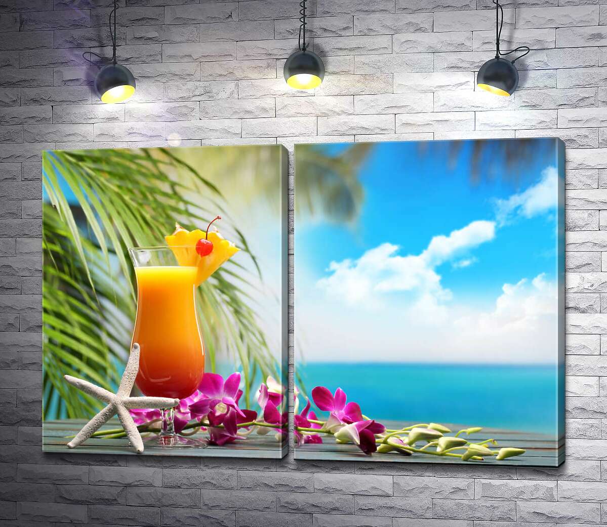 модульная картина Тропическое удовольствие цитрусового коктейля и экзотических цветов