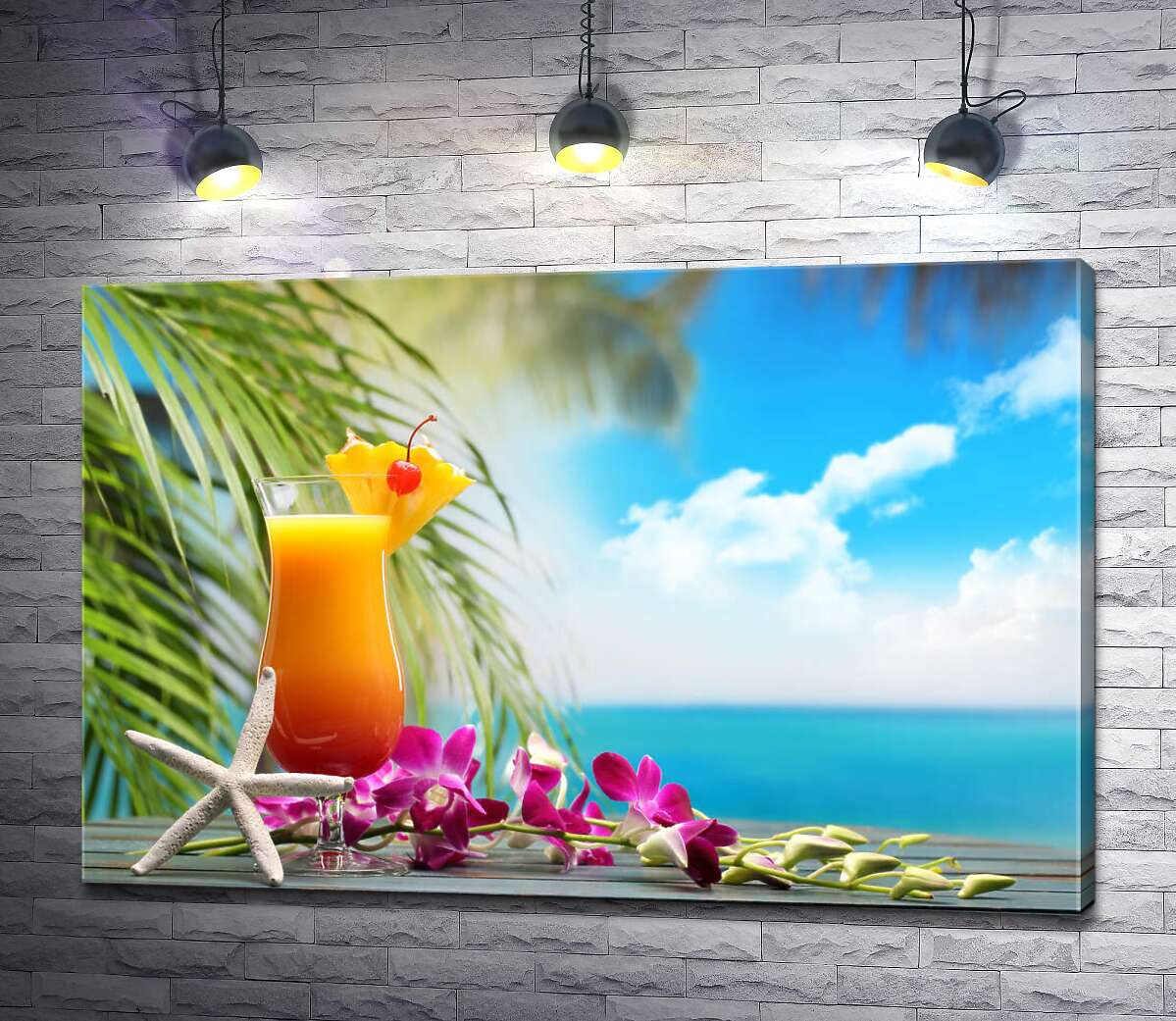 картина Тропическое удовольствие цитрусового коктейля и экзотических цветов