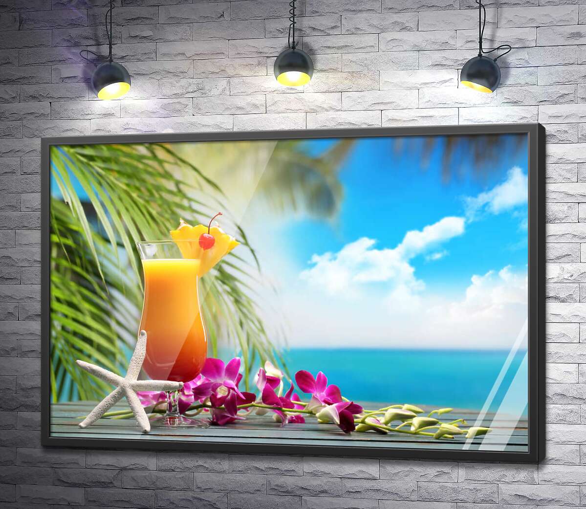 постер Тропическое удовольствие цитрусового коктейля и экзотических цветов
