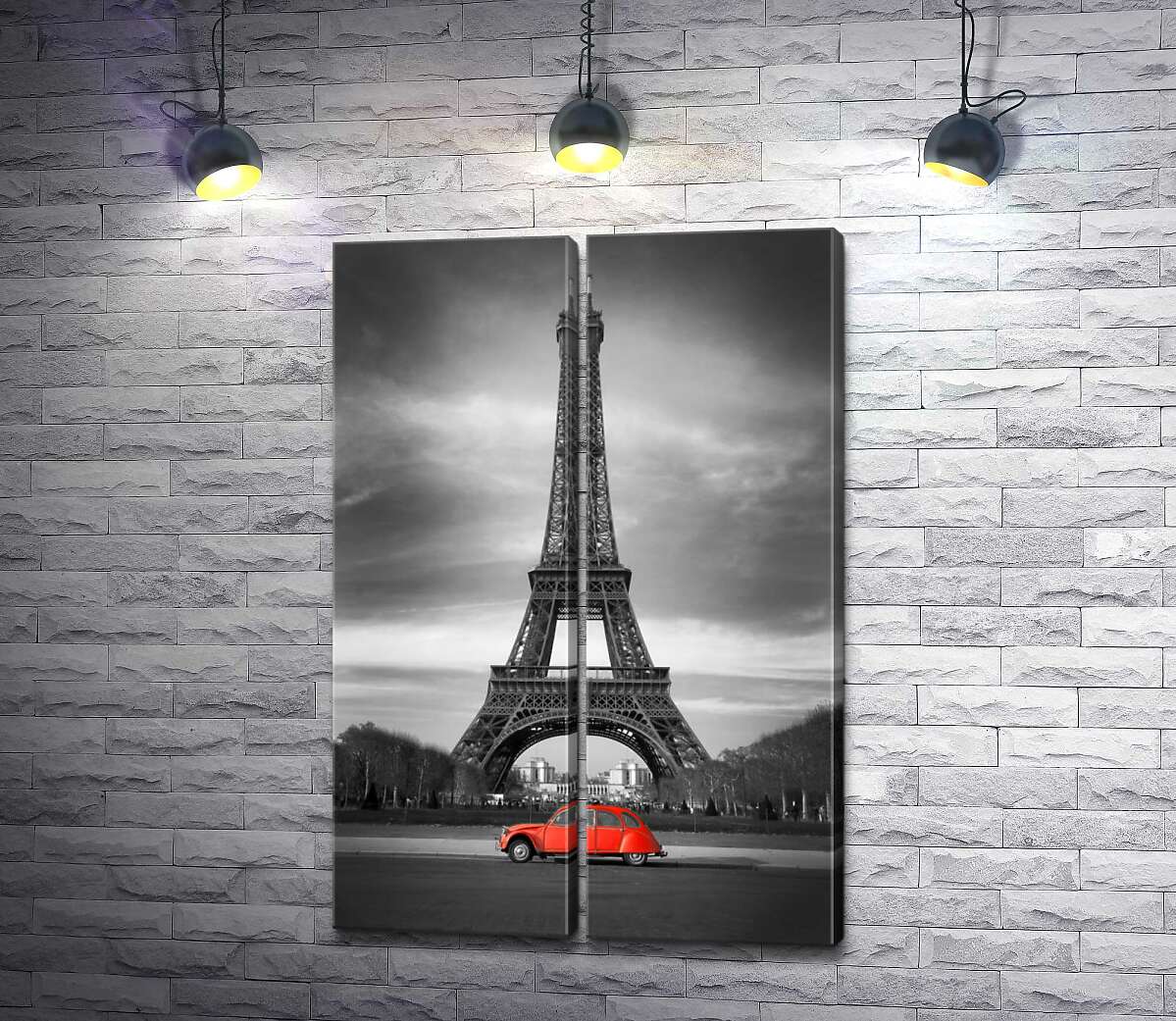 модульна картина Сірий Париж і яскравий ретро-автомобіль
