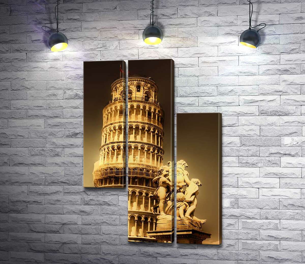 модульна картина Пізанська вежа (Pisa tower) видніється через фонтан Путті (Fontana dei Putti) (Модуль №13)