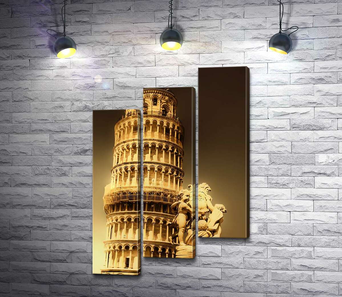 модульна картина Пізанська вежа (Pisa tower) видніється через фонтан Путті (Fontana dei Putti) (Модуль №14)