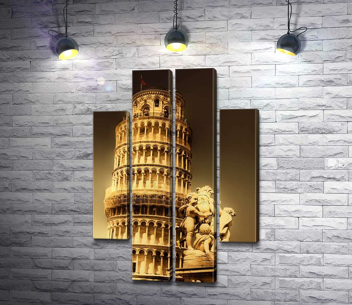 модульна картина Пізанська вежа (Pisa tower) видніється через фонтан Путті (Fontana dei Putti) (Модуль №20)