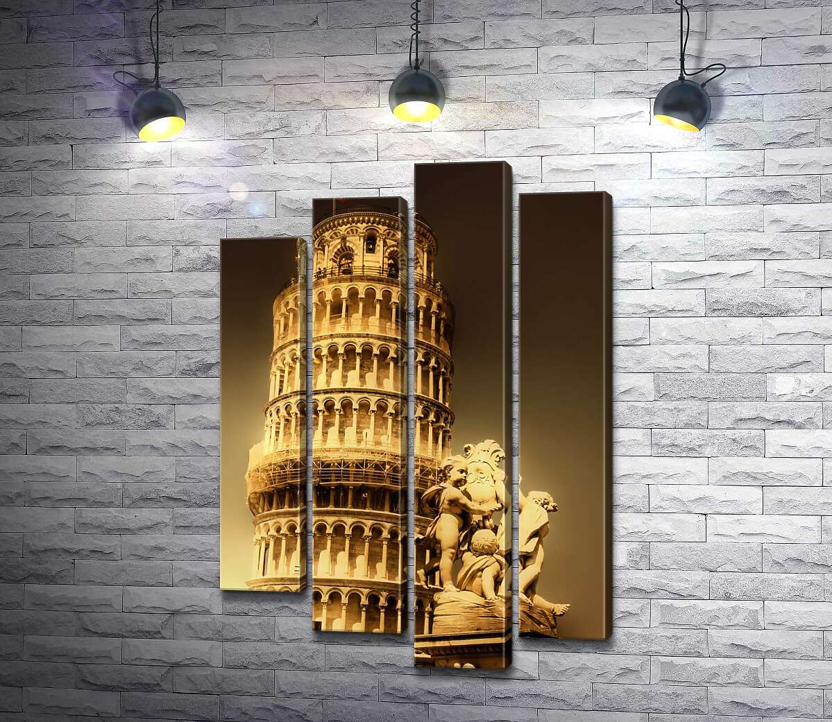 модульная картина Пизанская башня (Pisa tower) виднеется из-за фонтана Путти (Fontana dei Putti) (Модуль №3)
