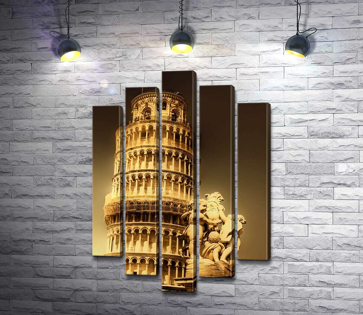 модульна картина Пізанська вежа (Pisa tower) видніється через фонтан Путті (Fontana dei Putti) (Модуль №4)
