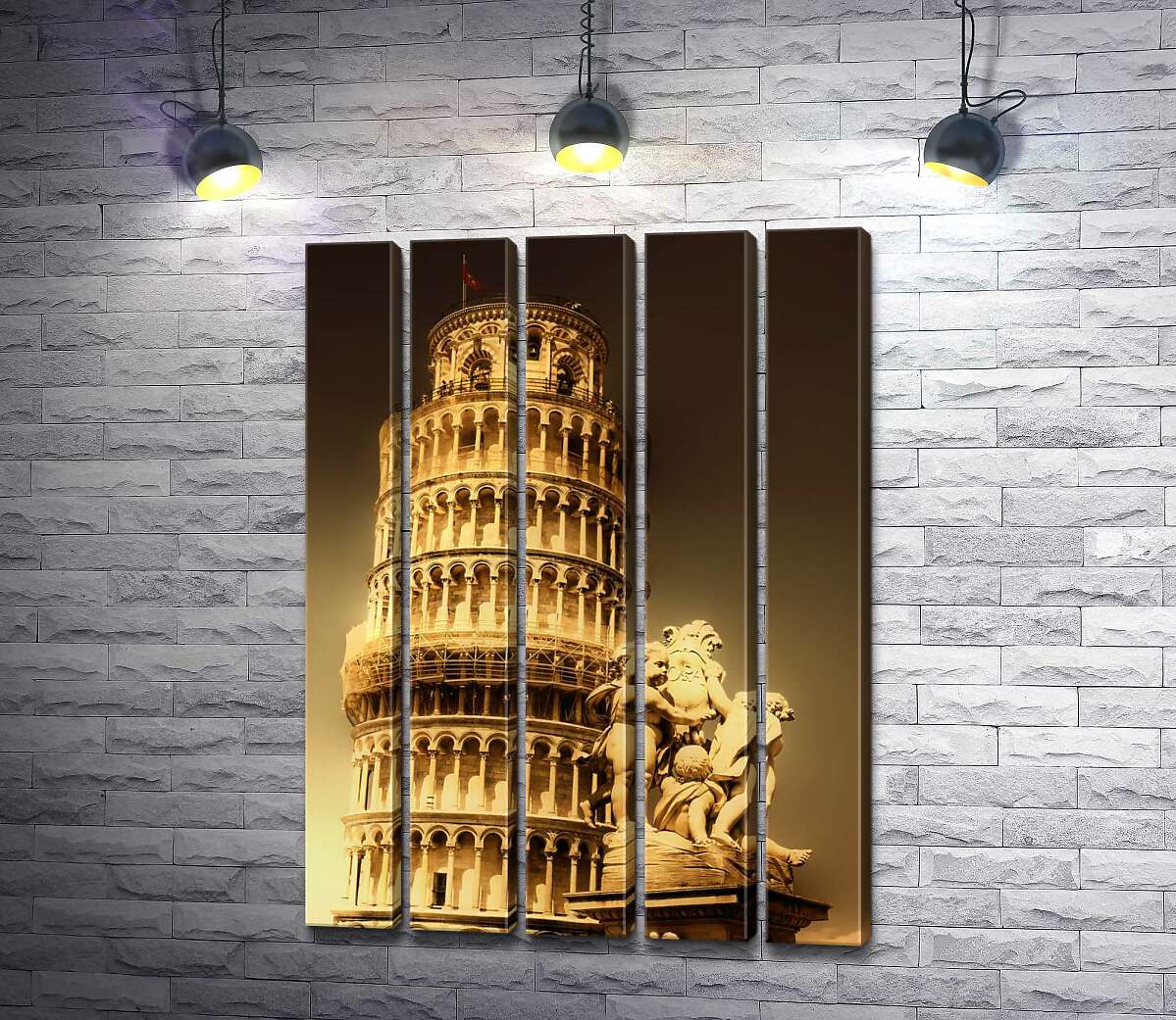 модульная картина Пизанская башня (Pisa tower) виднеется из-за фонтана Путти (Fontana dei Putti) (Модуль №26)