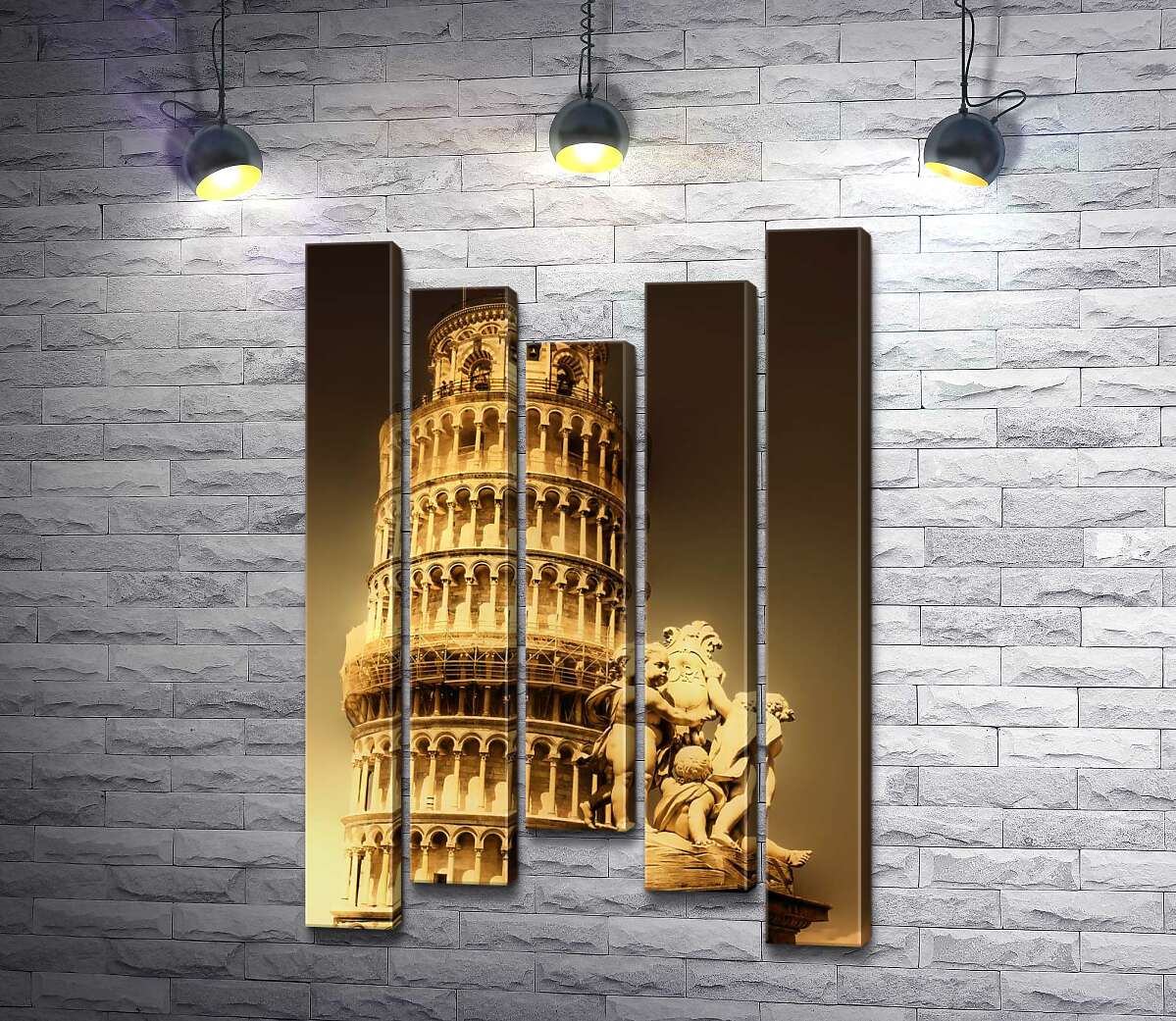модульна картина Пізанська вежа (Pisa tower) видніється через фонтан Путті (Fontana dei Putti) (Модуль №27)
