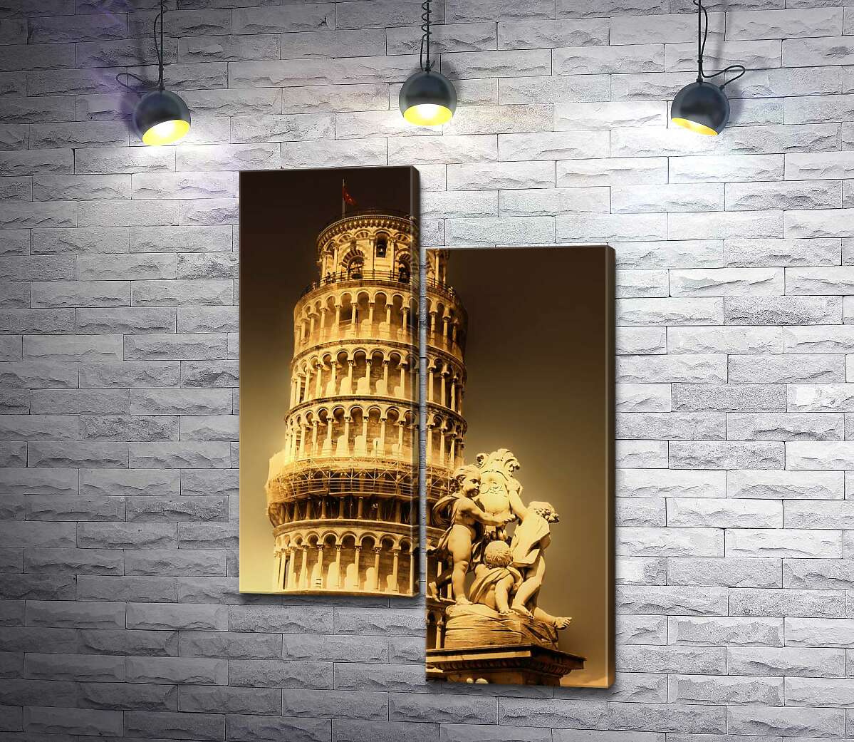 модульна картина Пізанська вежа (Pisa tower) видніється через фонтан Путті (Fontana dei Putti) (Модуль №9)